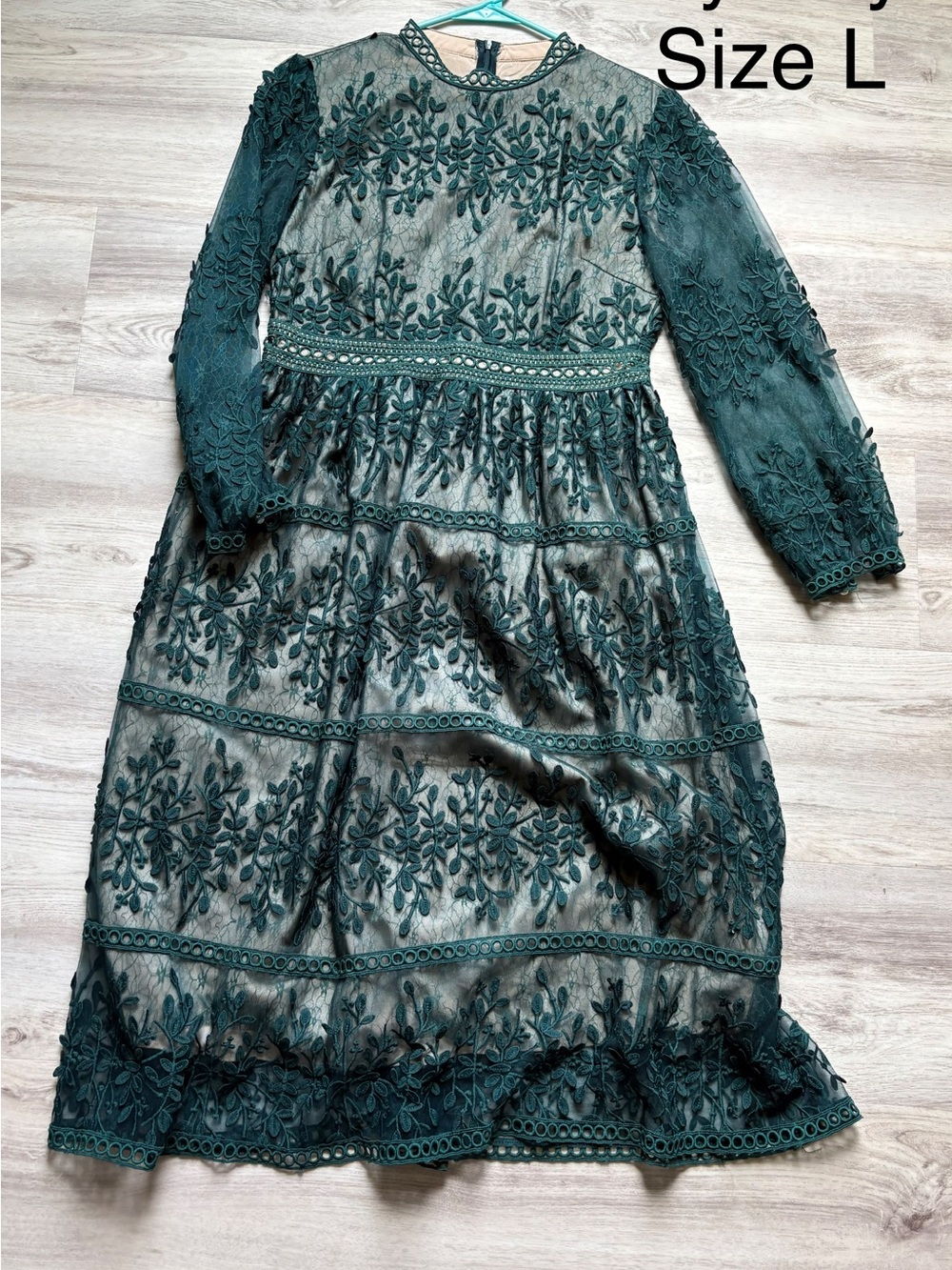 Ivy City Co Green Embroidered Midi Dress